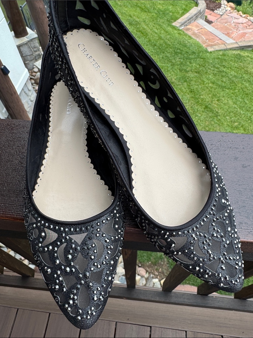 Charter Club Black Tonina Pointed Toe Embellished Flats 9.5